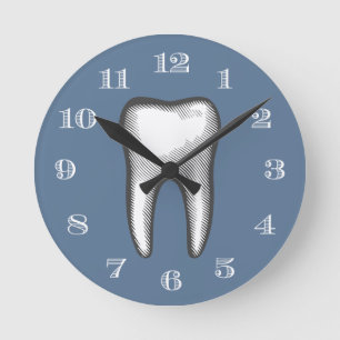 Dentist Kantoor Dental Care White Tooth Dusty Blue Ronde Klok