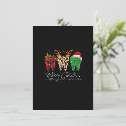 Dentist Kerstmis Funny Leopard Pset Tooth Dental Kaart (Staand voorkant)