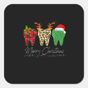Dentist Kerstmis Funny Leopard Pset Tooth Dental Vierkante Sticker