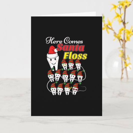 Dentist Kerstmis - Santa Floss Xmas Pun Kaart (Gele Bloem)