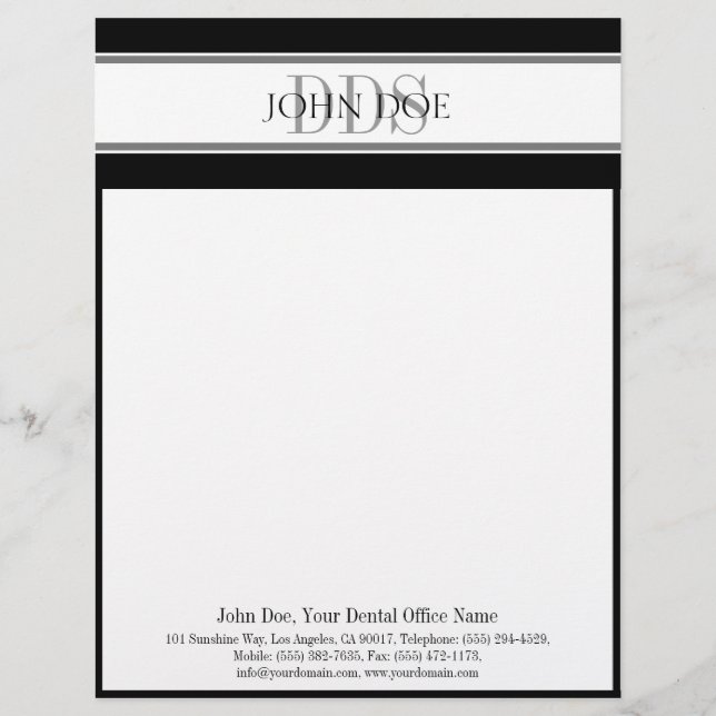 Dentist Letterhead Silver DDS komt overeen met Bus Briefhoofd (Voorkant)