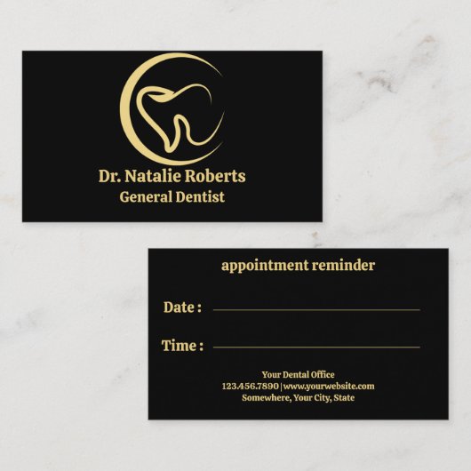 Dentist Logo tandheelkunde Elegant Gold Tooth Afsprakenkaartje (Voorkant / Achterkant)