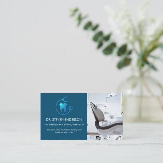 Dentist Logo | Voorzitter van het tandheelkundig b Visitekaartje (Staand voorkant)