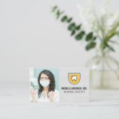 Dentist met gebitsgereedschap visitekaartje (Staand voorkant)