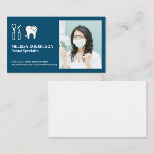 Dentist met gebitsgereedschap visitekaartje (Voorkant / Achterkant)