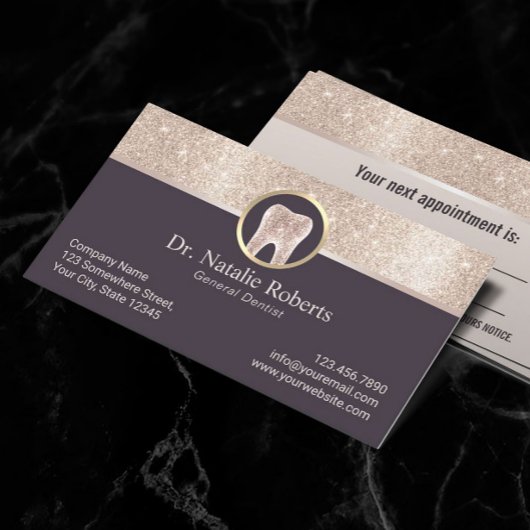 Dentist Modern Gold Border Tooth Logo Dental Afsprakenkaartje