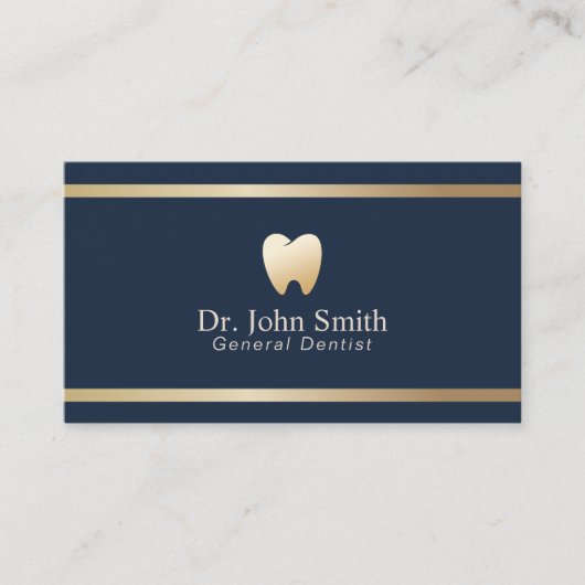 Dentist Modern Gold Stripe Navy Blue Dental Office Visitekaartje (Voorkant)