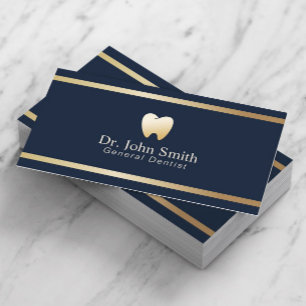 Dentist Modern Gold Stripe Navy Blue Dental Office Visitekaartje