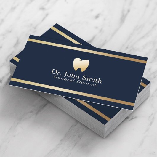 Dentist Modern Gold Stripe Navy Blue Dental Office Visitekaartje