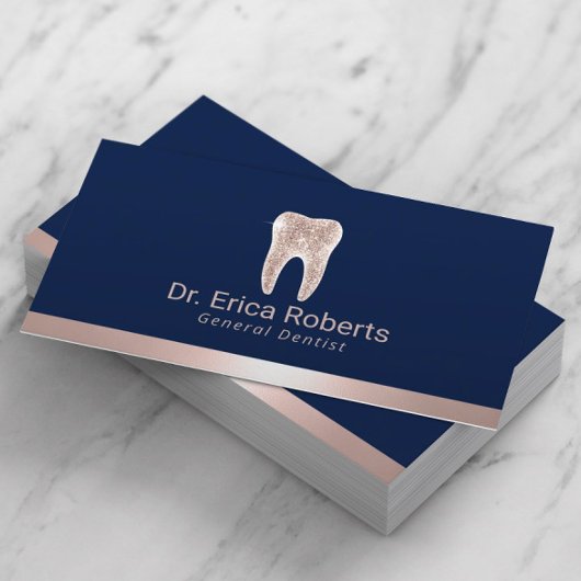 Dentist Modern Roos Gold Border Navy Blue Dental Visitekaartje