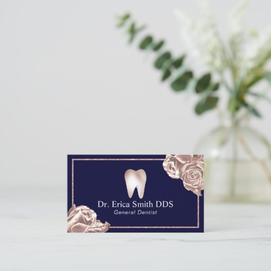 Dentist Modern Roos Gold Floral nabestaandenzorg Visitekaartje (Staand voorkant)