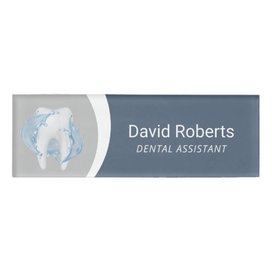 Dentist Modern Silver & Blue Dental Assistant Naambadge (Voorkant)