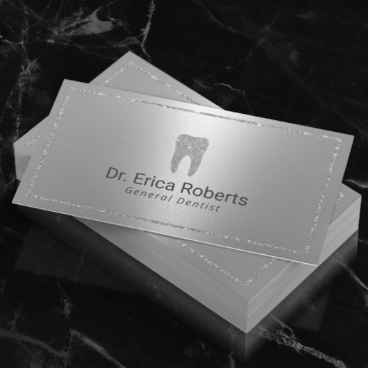 Dentist Modern Silver Metallic Dental Office Visitekaartje