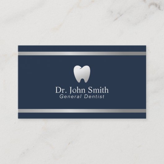 Dentist Modern Silver Stripe Navy Blue Dental Visitekaartje (Voorkant)