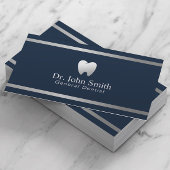 Dentist Modern Silver Stripe Navy Blue Dental Visitekaartje