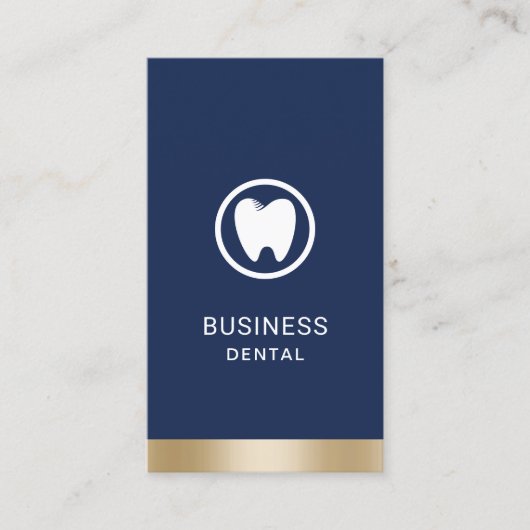 Dentist Modern Tooth Logo Navy Gold Dental Office Afsprakenkaartje (Voorkant)