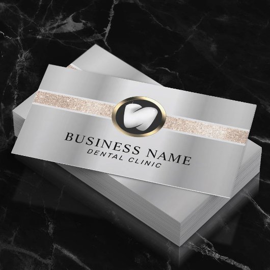 Dentist Modern Tooth Logo Silver Dental Visitekaartje
