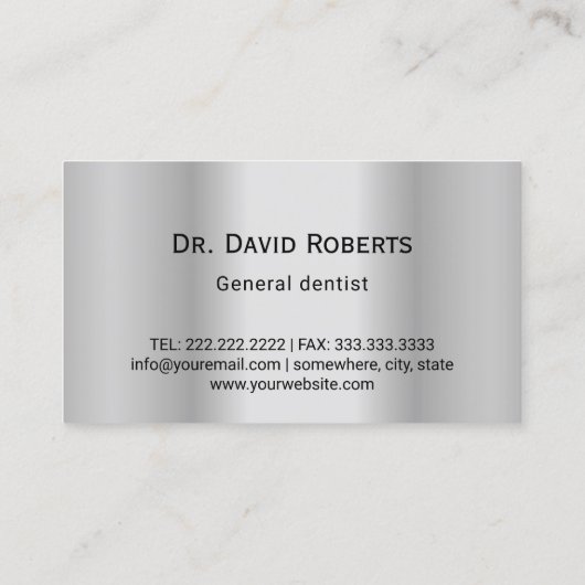 Dentist Modern Tooth Logo Silver Dental Visitekaartje (Achterkant)