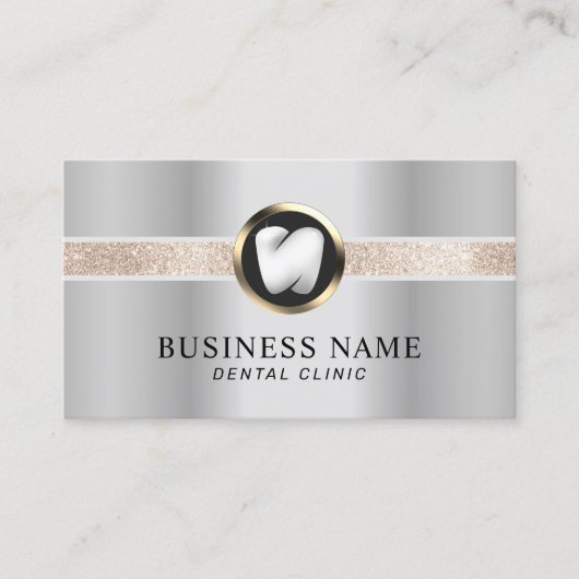 Dentist Modern Tooth Logo Silver Dental Visitekaartje (Voorkant)