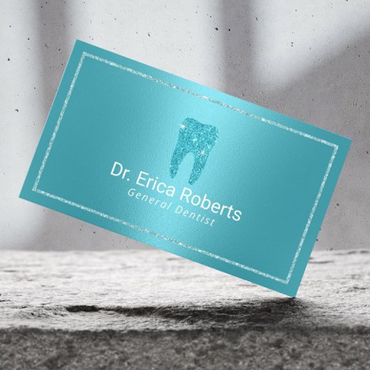 Dentist Modern Turquoise Metallic Dental Office Visitekaartje
