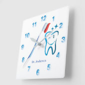 Dentist Monogram Cute Toothbrush Happy Tooth Vierkante Klok (Hoek)
