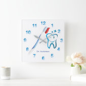 Dentist Monogram Cute Toothbrush Happy Tooth Vierkante Klok (Huis)