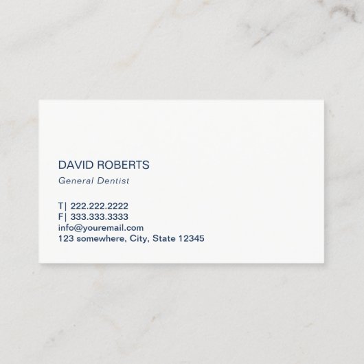 Dentist Monogram Tooth Initiaal Navy Blue Dental Visitekaartje (Achterkant)