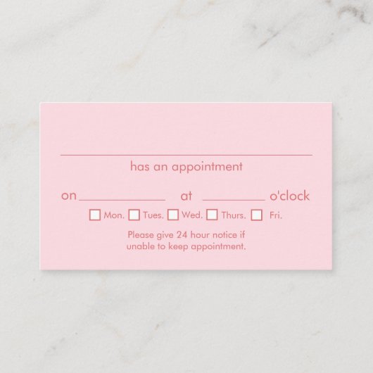 Dentist Pink Appointment Visitekaartjes (Achterkant)