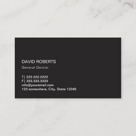 Dentist Plain Black Dental Care Minimal Visitekaartje (Achterkant)