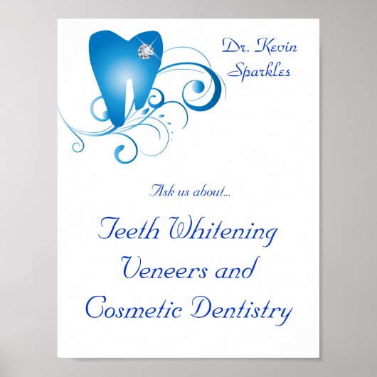Dentist Poster Tooth Logo Blue Swirls Diamond (Voorkant)