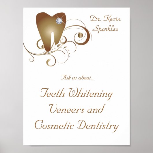 Dentist Poster Tooth Logo Gold Swirls Diamond (Voorkant)