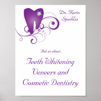 Dentist Poster Tooth Logo Paarse Swirls Diamond