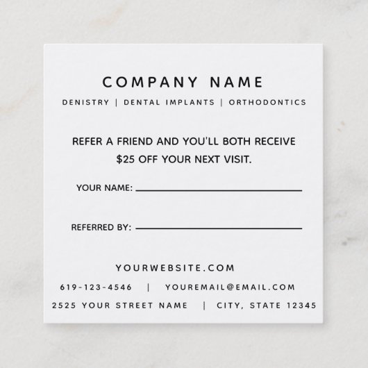 Dentist Reference Visitekaartje Aanbevelingskaartje (Achterkant)