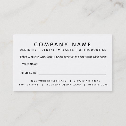 Dentist Reference Visitekaartje Aanbevelingskaartje (Achterkant)