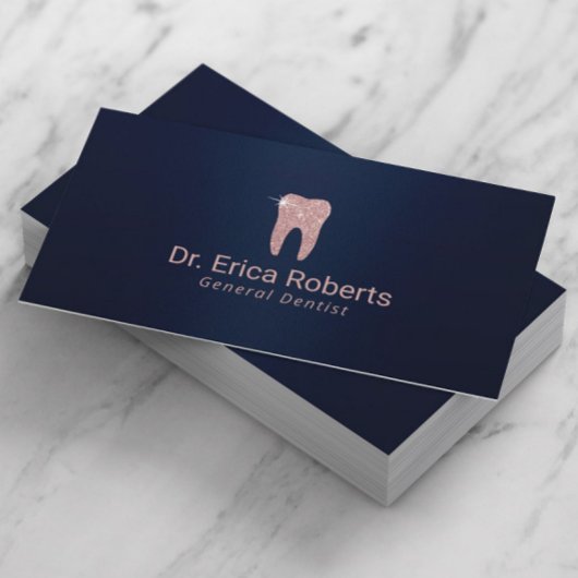 Dentist Roos Gold Tooth Navy Blue Dental Care Visitekaartje