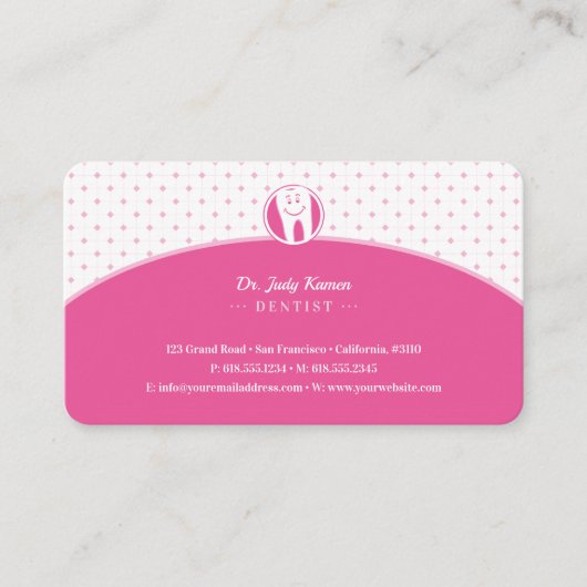Dentist | Roze glimlachende tand Visitekaartje (Voorkant)