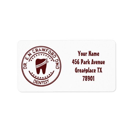 Dentist Rubber Stempel met tand en Jouw naam Etiket (Voorkant)