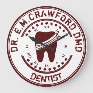 Dentist Rubber Stempel met tand en Jouw naam Grote Klok
