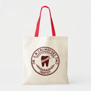 Dentist Rubber Stempel met tand en Jouw naam Tote Bag
