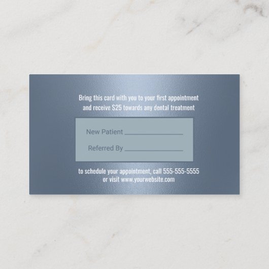 Dentist Share a Smile Dusty Blue Dental Reference Aanbevelingskaartje (Achterkant)