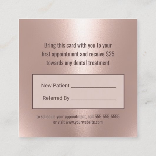 Dentist Share a Smile Roos Gold Dental Reference Aanbevelingskaartje (Achterkant)