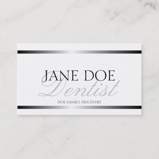 Dentist Silver Metallic Script Visitekaartje (Voorkant)