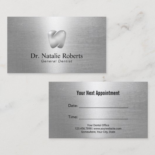 Dentist Silver Tooth Logo Moderne tandheelkundige  Afsprakenkaartje (Voorkant / Achterkant)