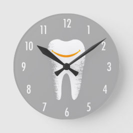 Dentist Smiling Tooth Modern Silver Dental Office Ronde Klok