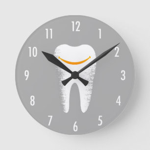 Dentist Smiling Tooth Modern Silver Dental Office Ronde Klok