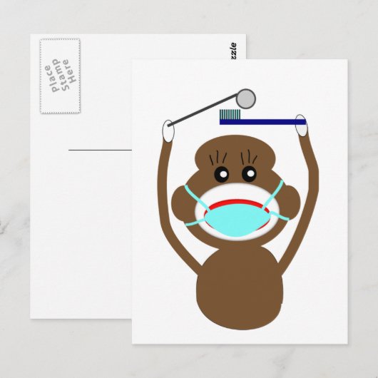 Dentist Sock Monkey-Shirten en Gifts-Schattig Briefkaart (Voorkant / Achterkant)