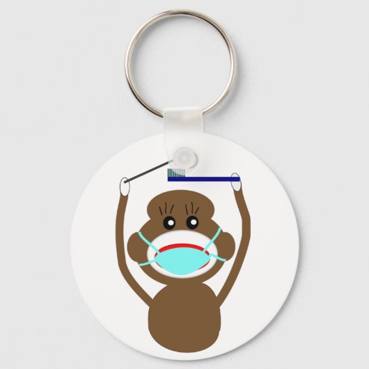 Dentist Sock Monkey-Shirten en Gifts-Schattig Sleutelhanger (Voorkant)