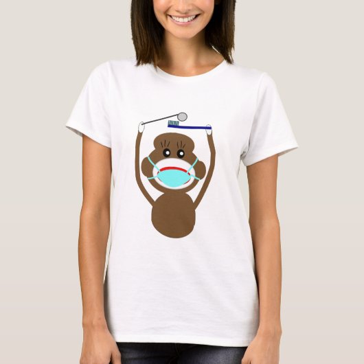 Dentist Sock Monkey-Shirten en Gifts-Schattig T-shirt (Voorkant)