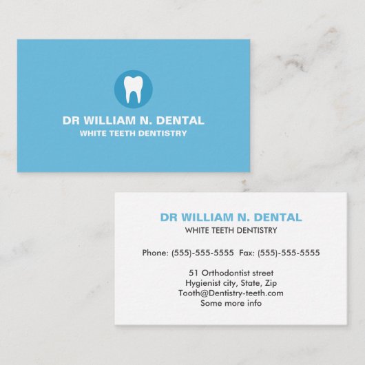 Dentist, tandheelkundig blauw visitekaartje met ta (Voorkant / Achterkant)