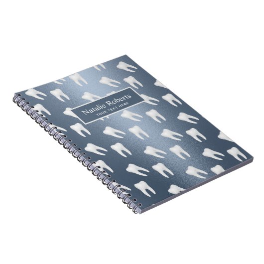 Dentist Teeth Pattern Dental Office Dusty Blue Notitieboek (Rechterzijde)